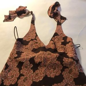 J. Crew Floral Silk Halter Top Size 6 Brown/Rose